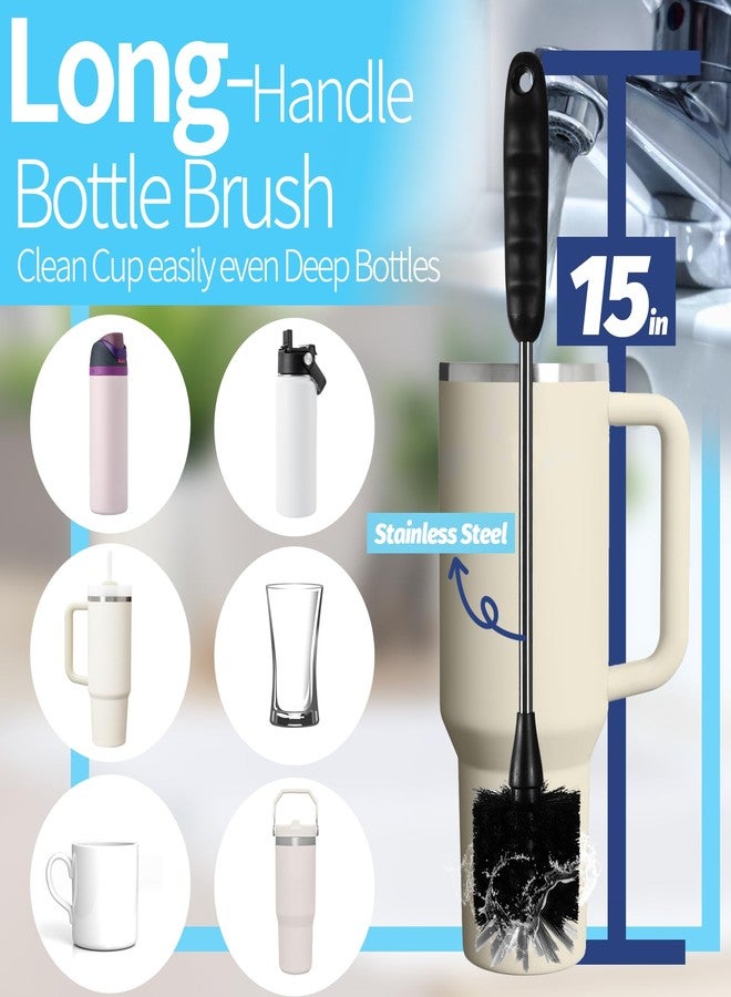 Dosanlues Bottle Brush Set 4 Pack - 15 Inch Long Handle Bottle Brush Cleaner with Stainless Steel Shaft, Straw Cleaner Brush and Lid Brush for Bottles, Thermos, Glasswares, Mugs, Cups, Tumblers - Image 2